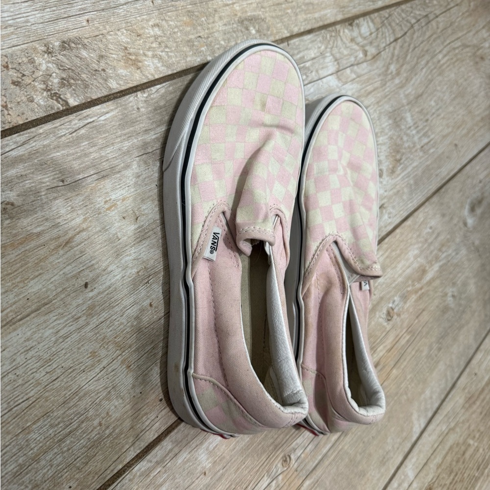 Women’s Vans Pink and Cream Checkerboard Slip-On Sneakers - Picture 4 of 6